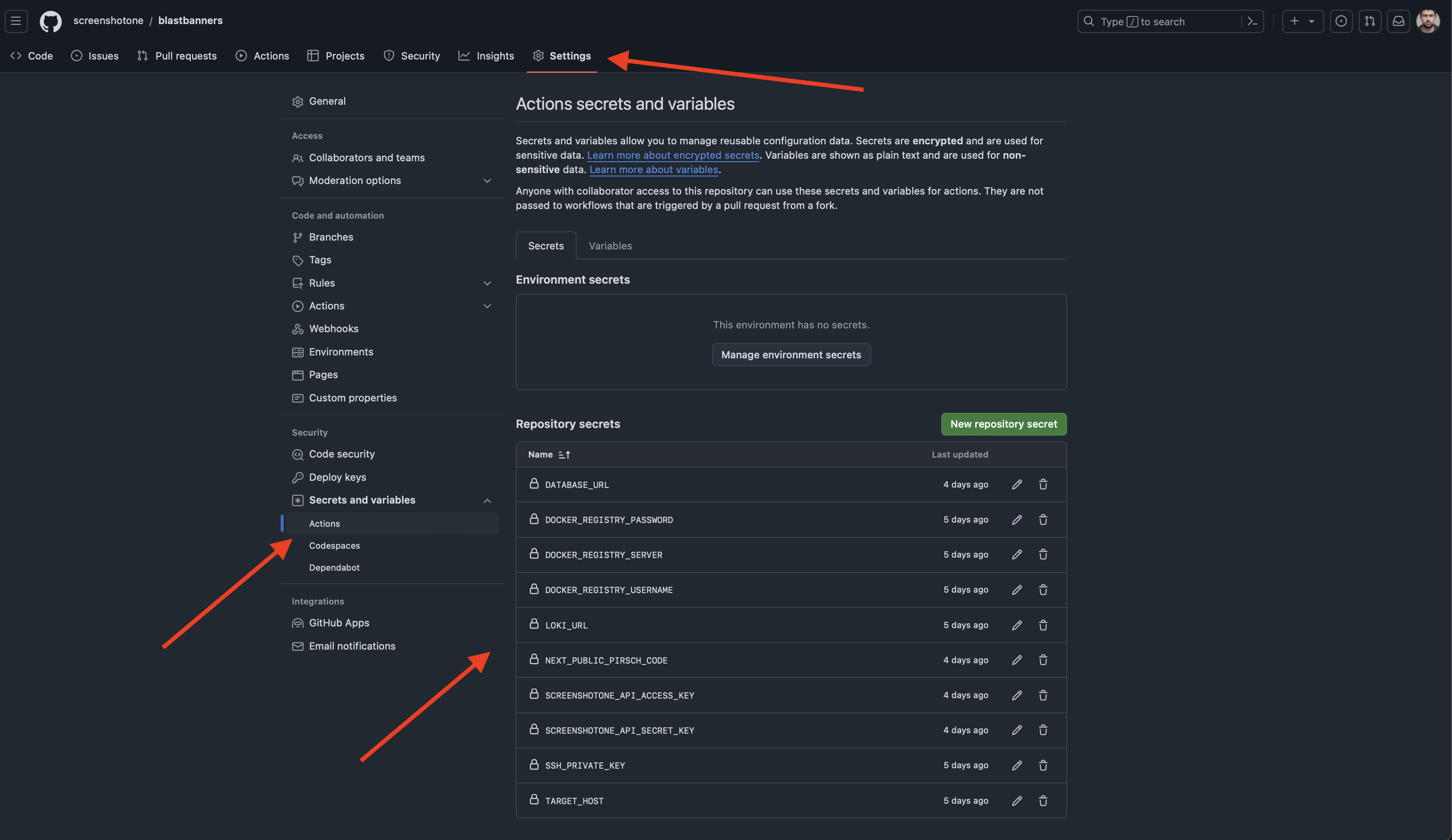 GitHub Actions secrets