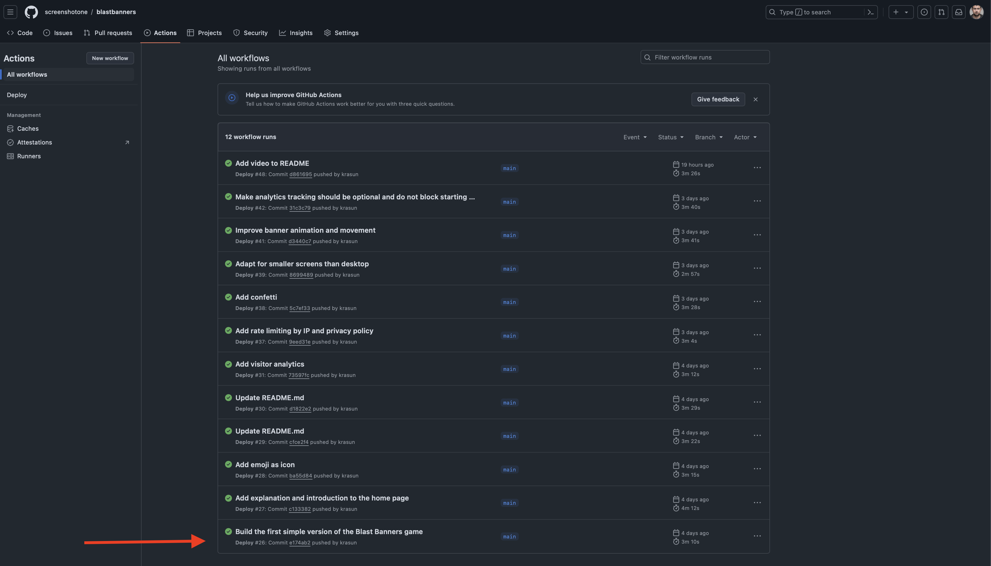 GitHub Actions workflow run